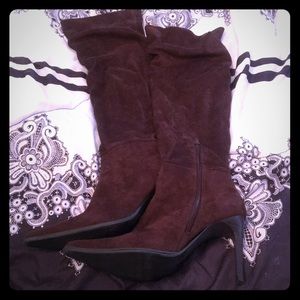 Brown Suede thigh-high stiletto boots